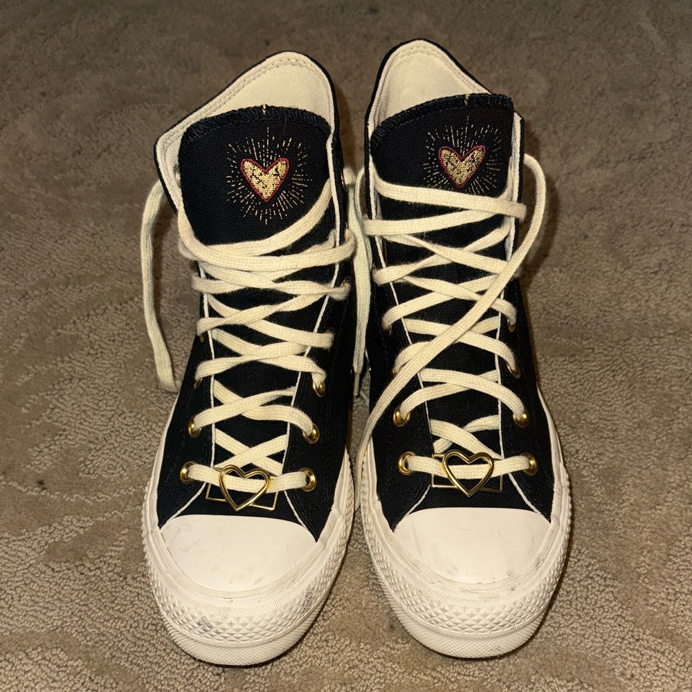 Converse Black High-Tops valentine's Day collection with hearts